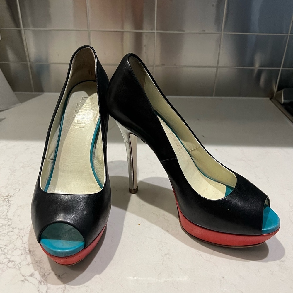 Loriblu Multicolor Leather Peep Toe Platform Pumps | IT 38